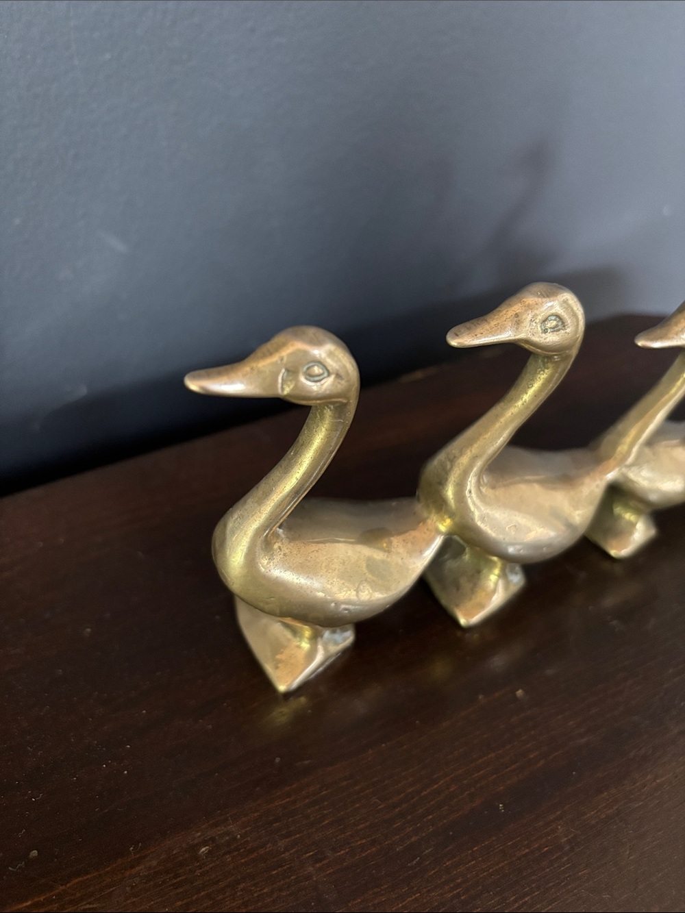 Vintage Solid Brass Ducks in a Row Four Goose Flock MCM Paperweight Cottage-core - Picture 6 of 10
